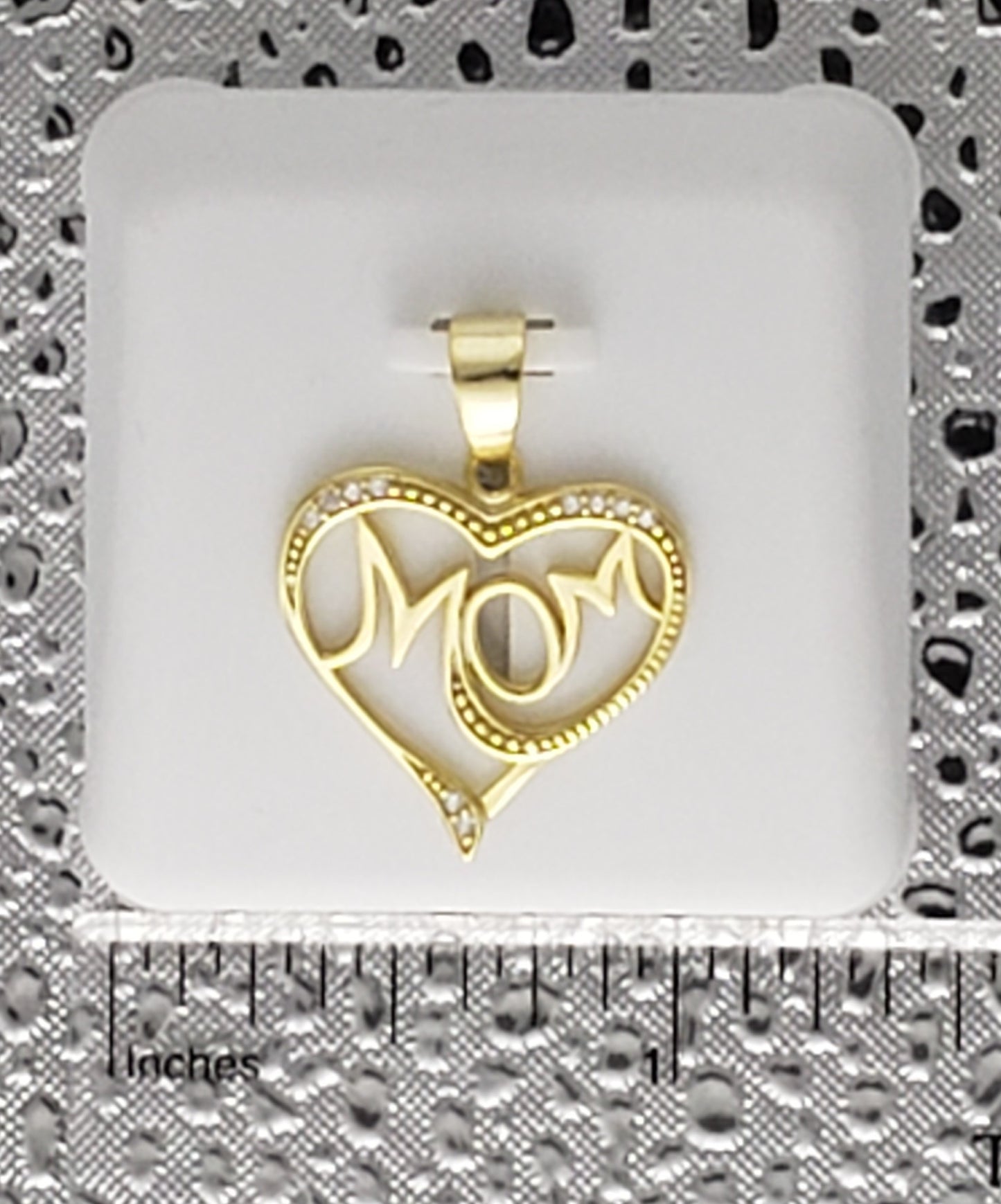 "Mom" in Heart - 925 Gold Sterling Silver Charm with CZ