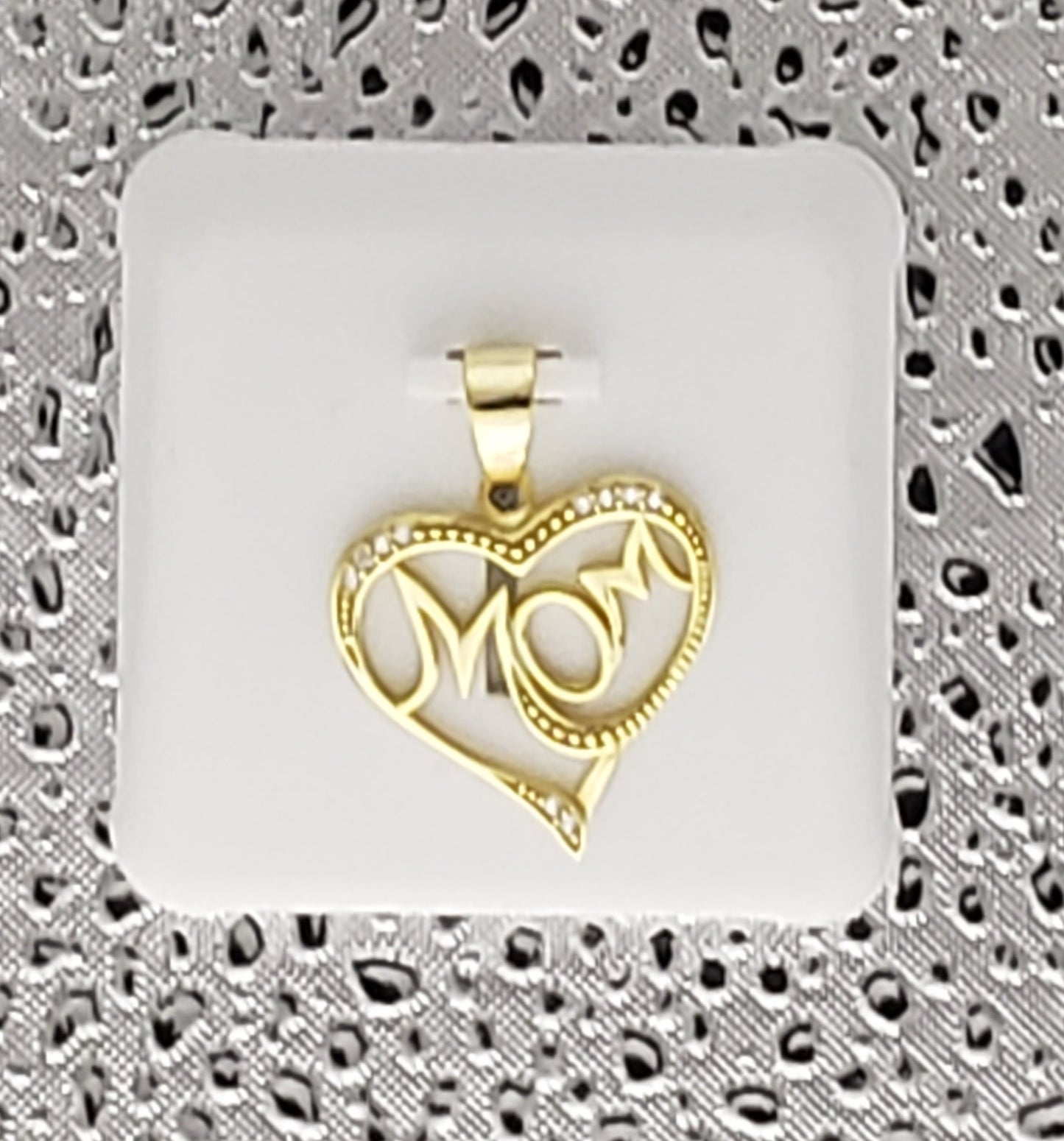 "Mom" in Heart - 925 Gold Sterling Silver Charm with CZ