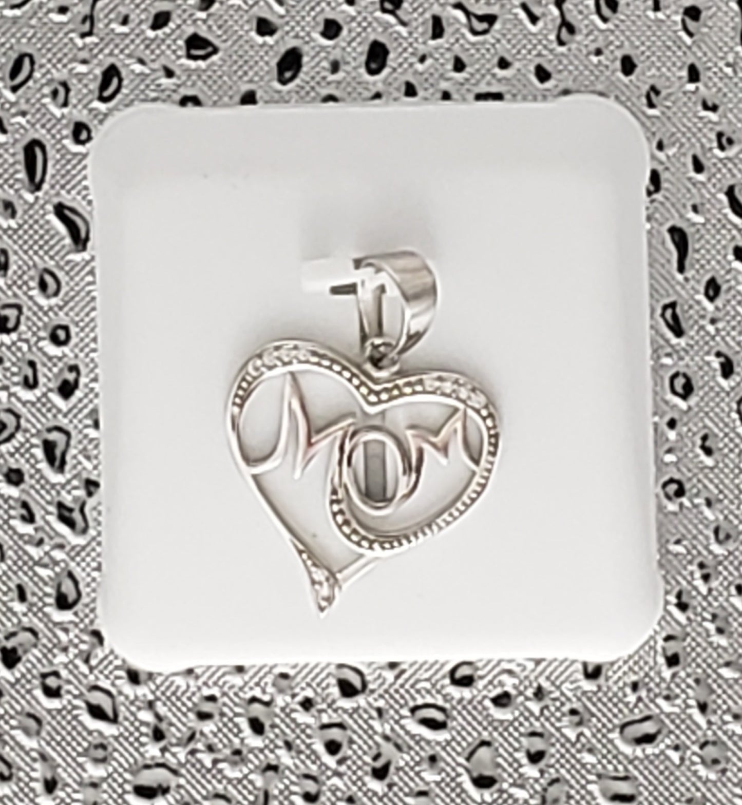 "Mom" in Heart - 925 Sterling Silver Charm with CZ