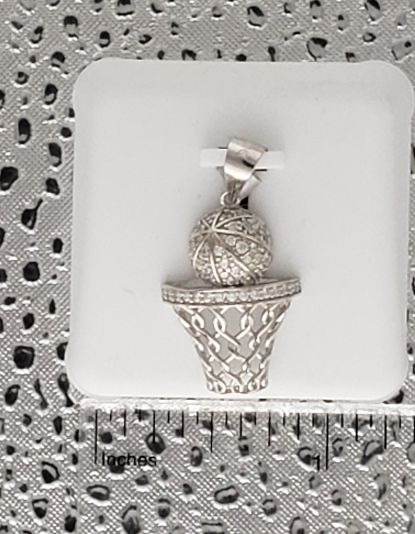 CZ Silver Basketball Charm Pendant