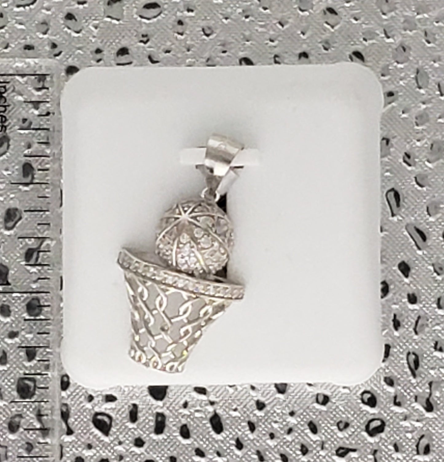 CZ Silver Basketball Charm Pendant