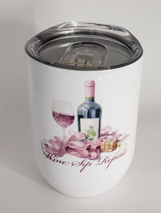 12oz “Wine Sip Repeat“ Tumbler Ribbon