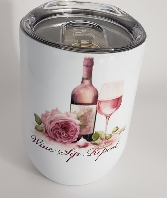 12oz “Wine Sip Repeat“ Tumbler Rose