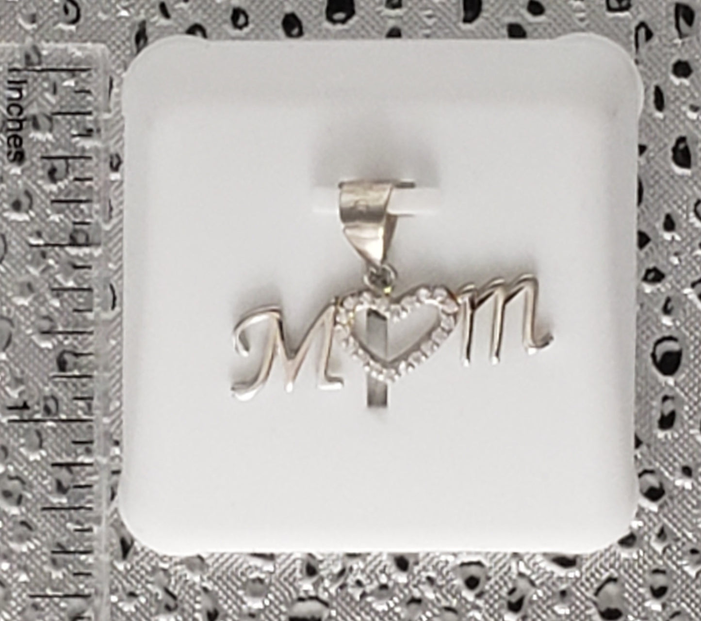 SLEEK "M-O-M" 925 Sterling Silver Pendant with CZ HEART