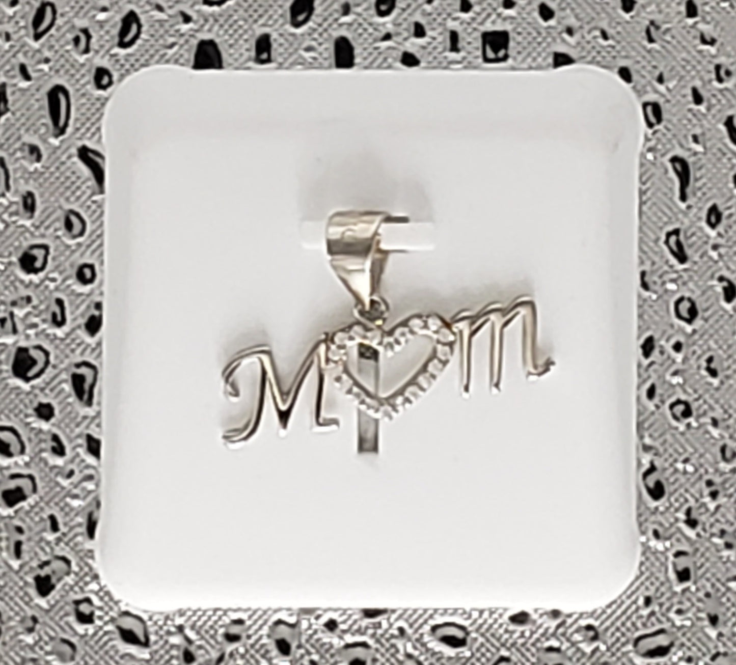 SLEEK "M-O-M" 925 Sterling Silver Pendant with CZ HEART