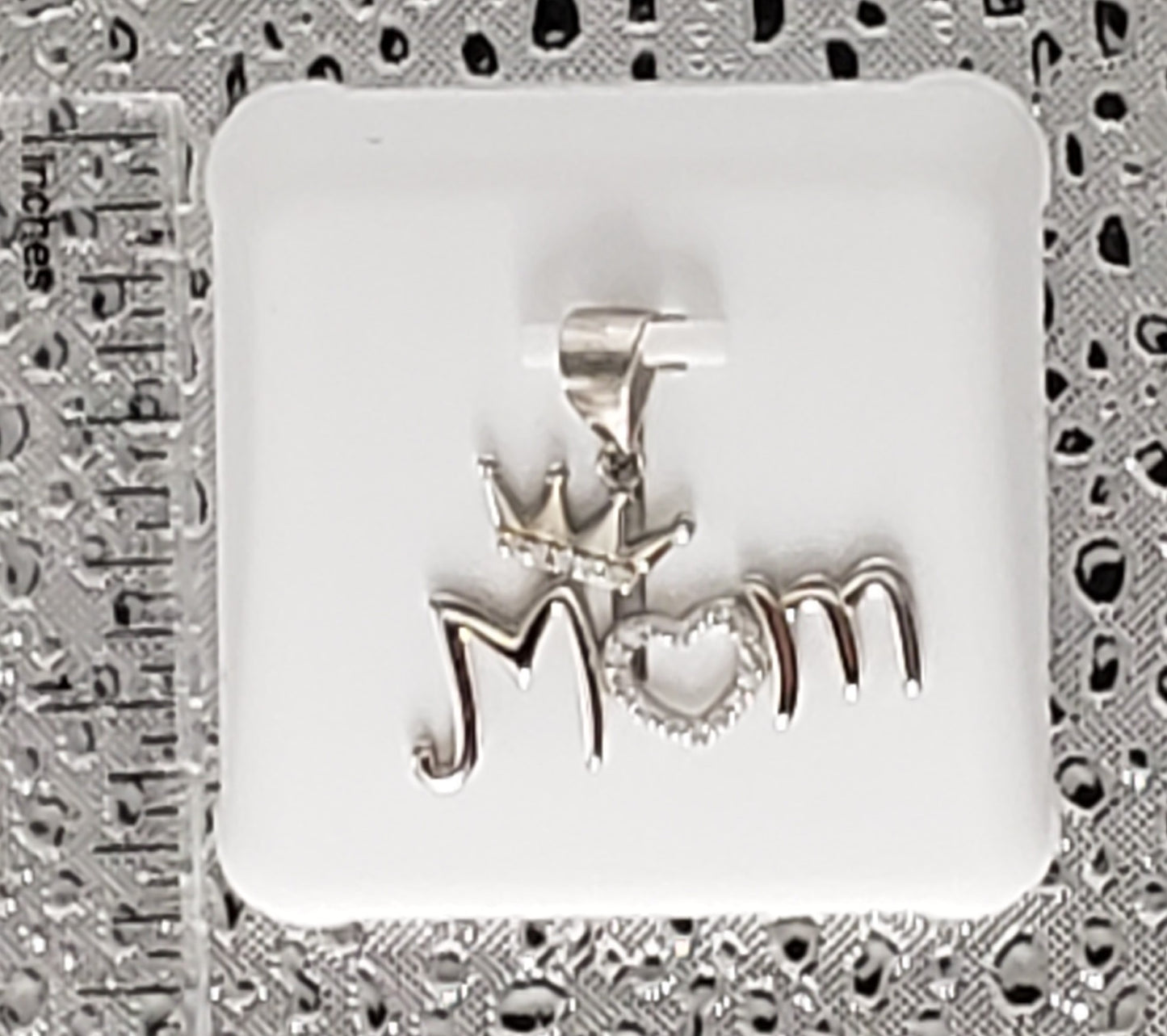 "M-O-M" with Crown 925 Sterling Silver Pendant